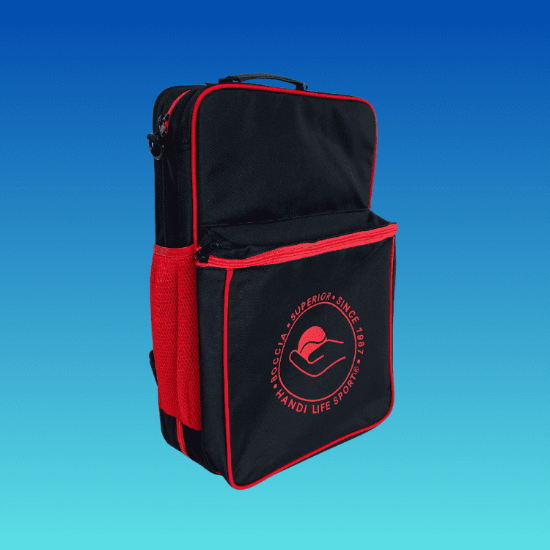 Black Superior Boccia Backpack_with red strap and zipper